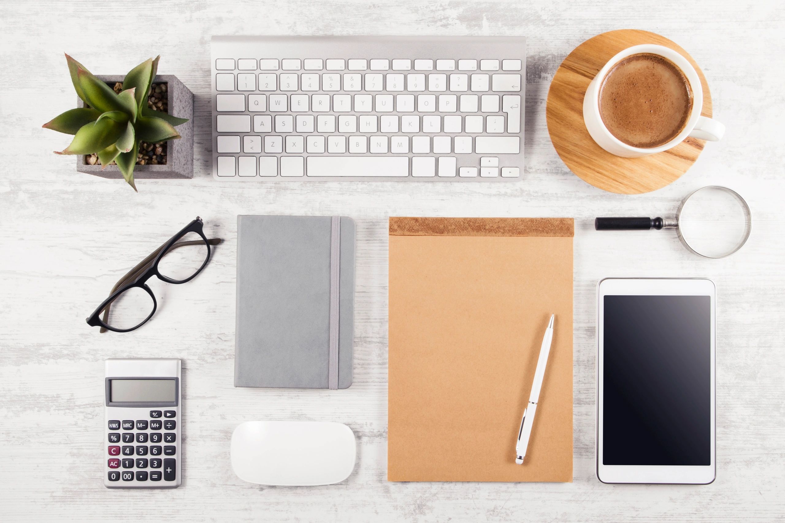 Business table top with office supplies